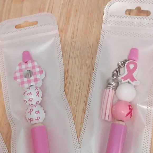4pc Breast Cancer Awareness Beaded Pens Handcrafted PINK - Picture 5 of 8
